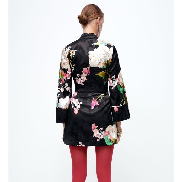 Zara Oriental Style Floral Print Mini Dress - Picture 3 of 9